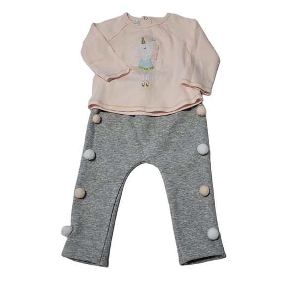 Mud Pie  Baby Girl   9-12 mo. 2-piece set   Pink & Gray - Picture 2 of 16